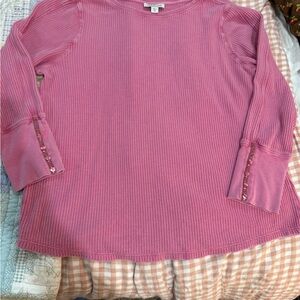 Coldwater Creek pink thermal waffle knit long sleeve top